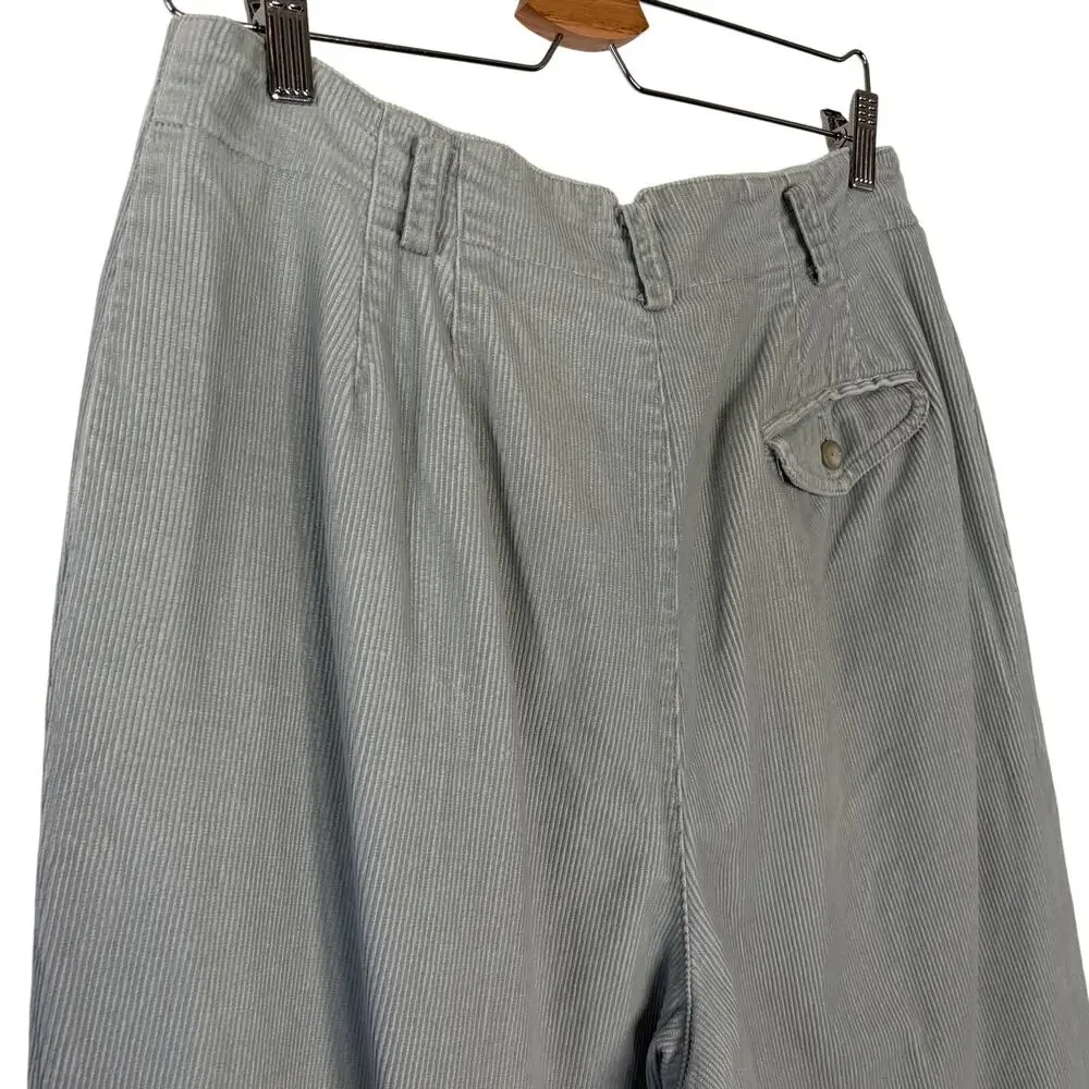 VTG Lizsport Corduroy High Rise Pants Pleated Front Spring Blue Gray Size 14